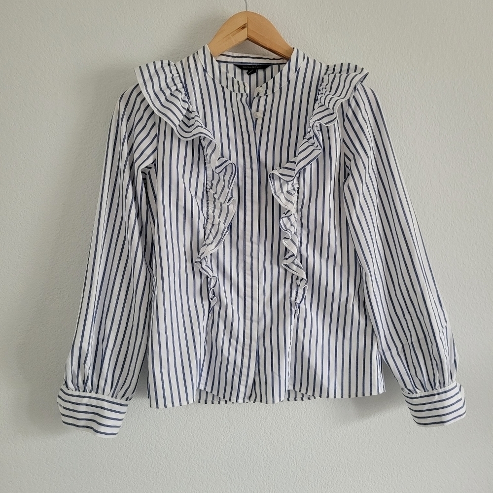 Banna Republic stripped ruffle collared button down top - Picture 5 of 11